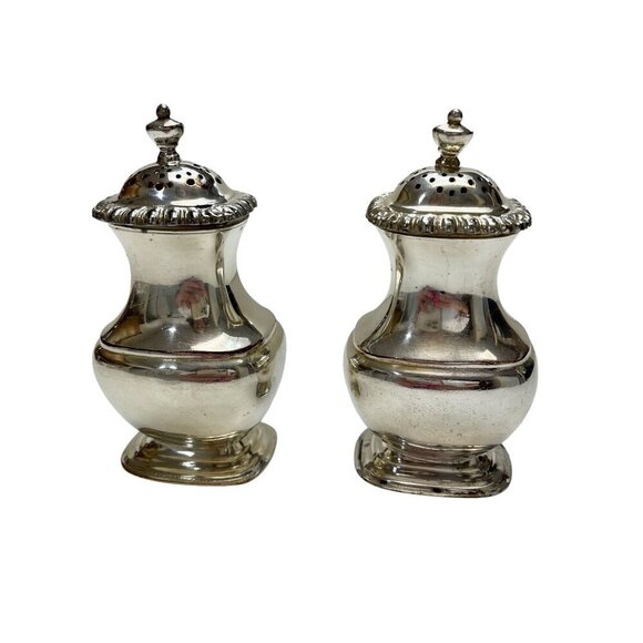 Two Silver Plate Salt Pepper Shakers Marked Super Fine EPC Electroplated Copper